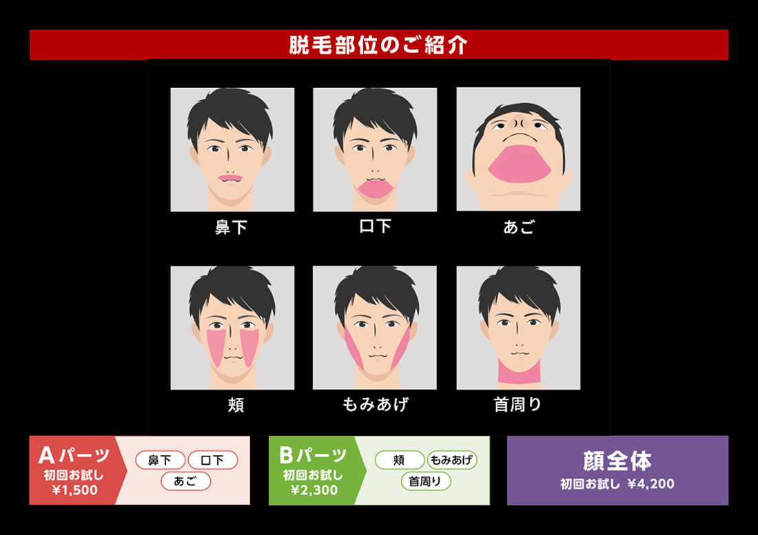 脱毛部位のご紹介